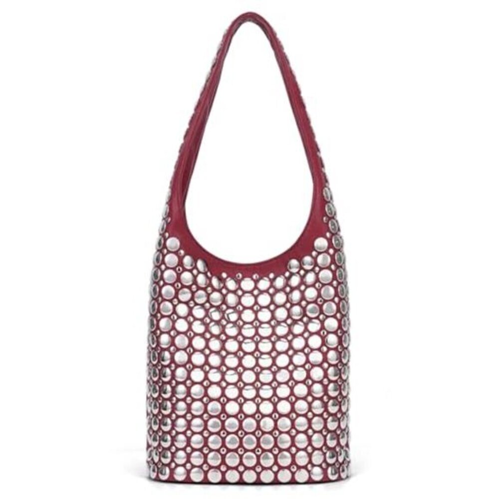 Vegan Leather Studded Tote Bag Women Y2K Hobo Shoulder Purse